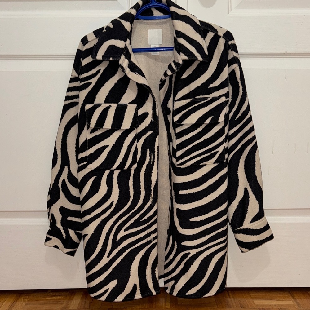 H&M Black and White Zebra Print Teddy Jacket